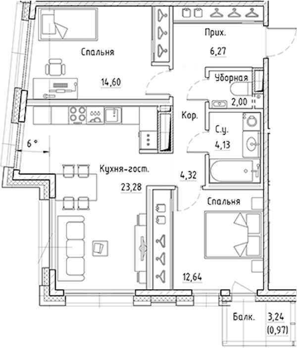 2-комнатная квартира 67.24 м², 10/10 эт., ЖК «LEGENDA Лисичанская 22»